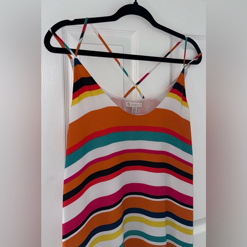 Elaine Rose Orange Red White Multicolor Striped Summer Midi Dress size 8 187 - Picture 7 of 10